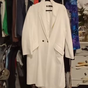 Zara white oversized cotton coat